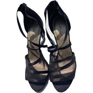 Amelia Grace Shoes Women’s Size 10 Palm Print Fabric Heels Slip On Open Toe Heel